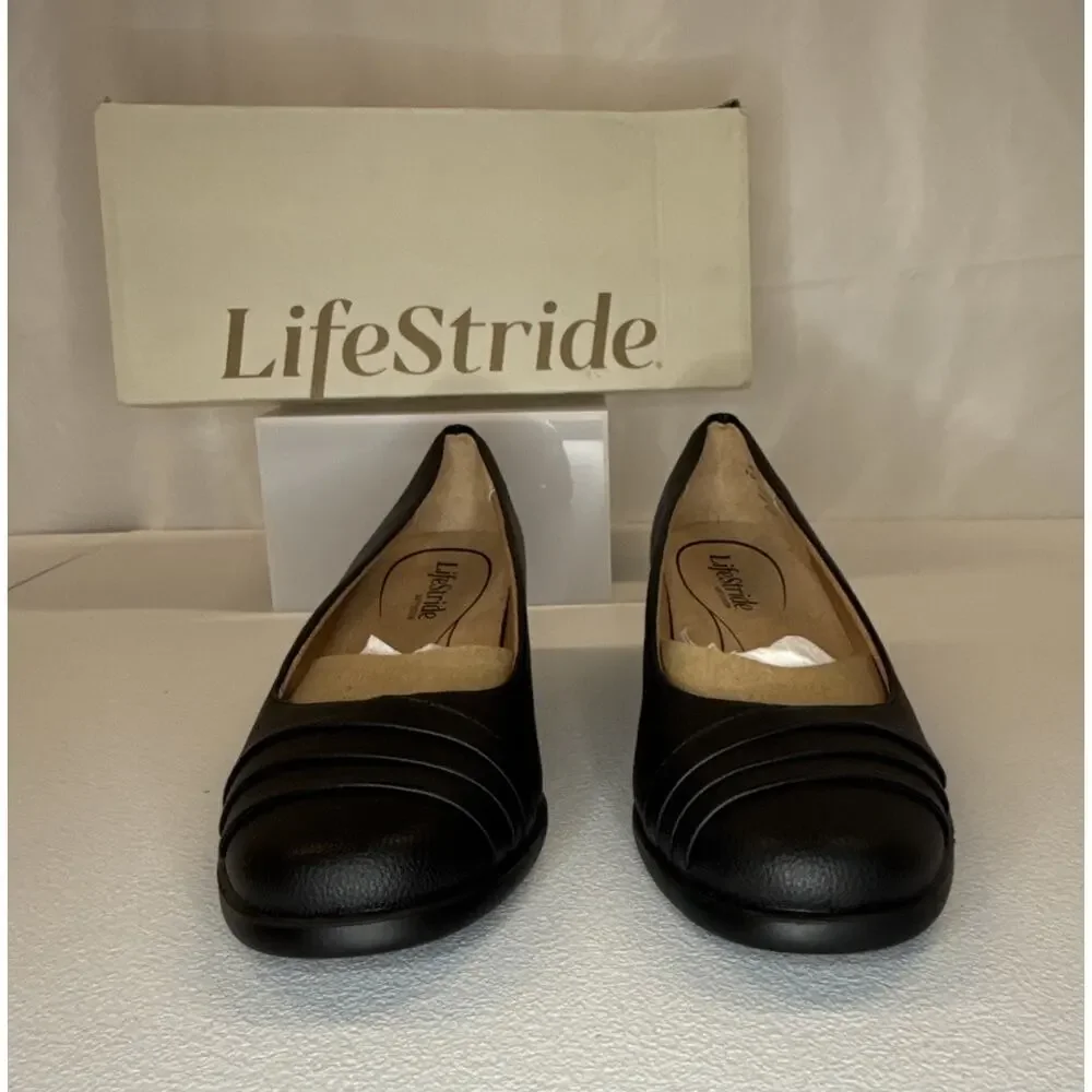 LifeStride Jenna Women's Black Wedge Slip-On Loafers Shoes Comfort Size 9.5W